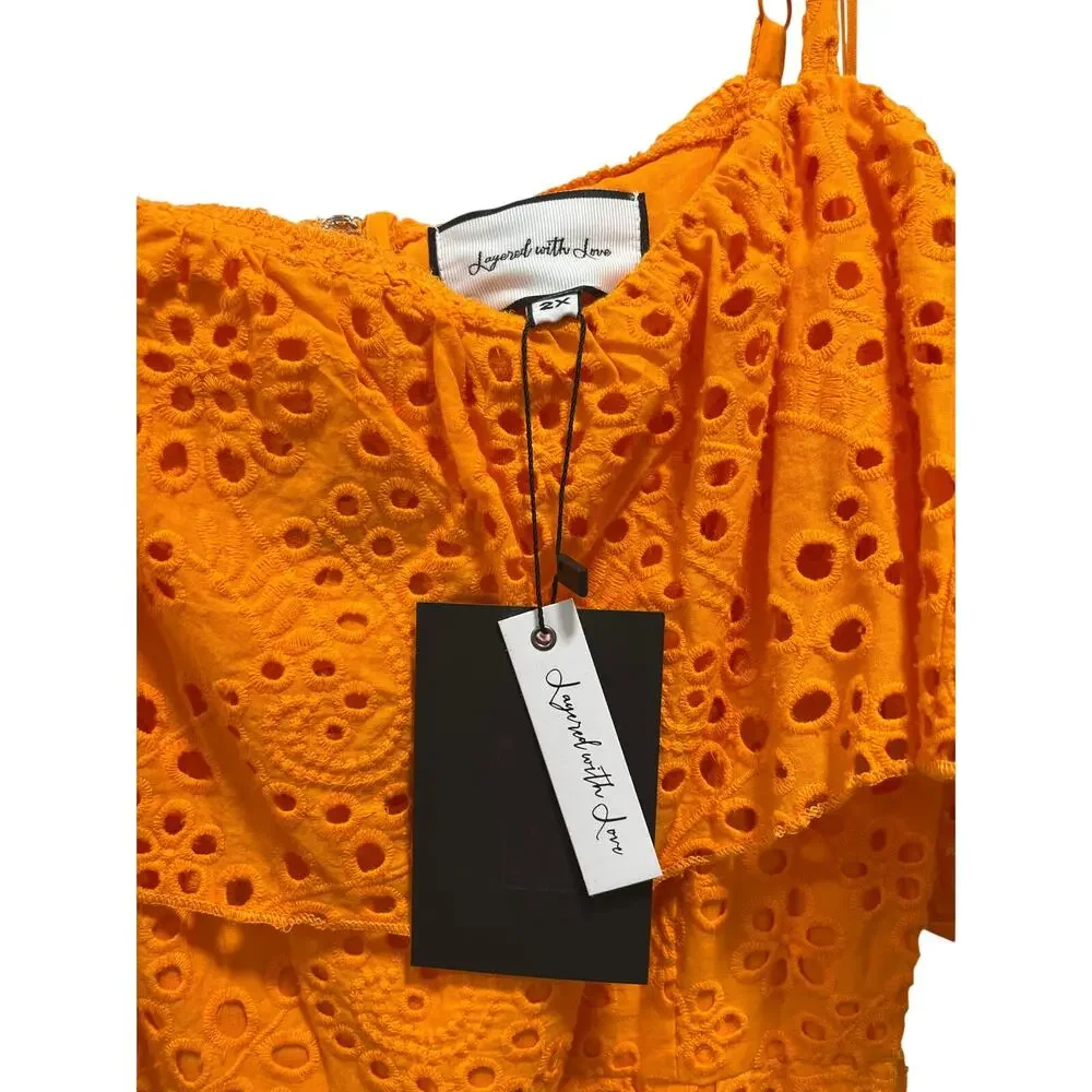 Layered with Love Square Neck Off the Shoulders Ruffled Embroidered Dress 2X - Picture 4 of 5